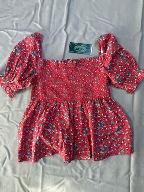 Polo by Ralph Lauren Red Floral Smocked Girls Top